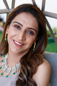 Emerald Drop & Pearl Curtain Necklace Set