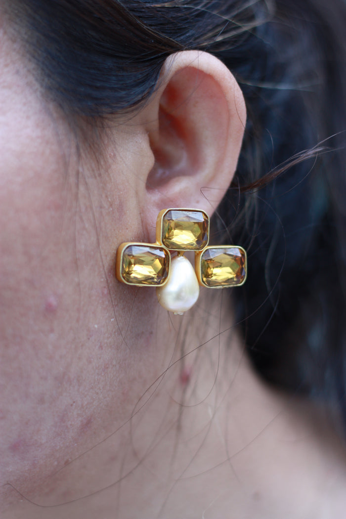 Citrine Quartet Baroque Pearl Drop Earring