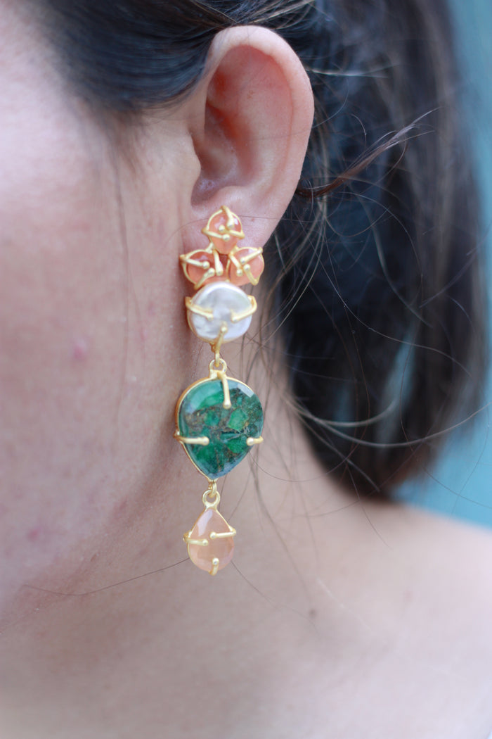 Peach & Green Artstone Multi-Tier Dangler