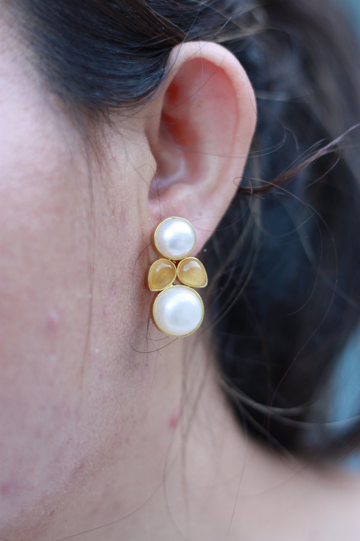 Gold Pearl Flower Studs