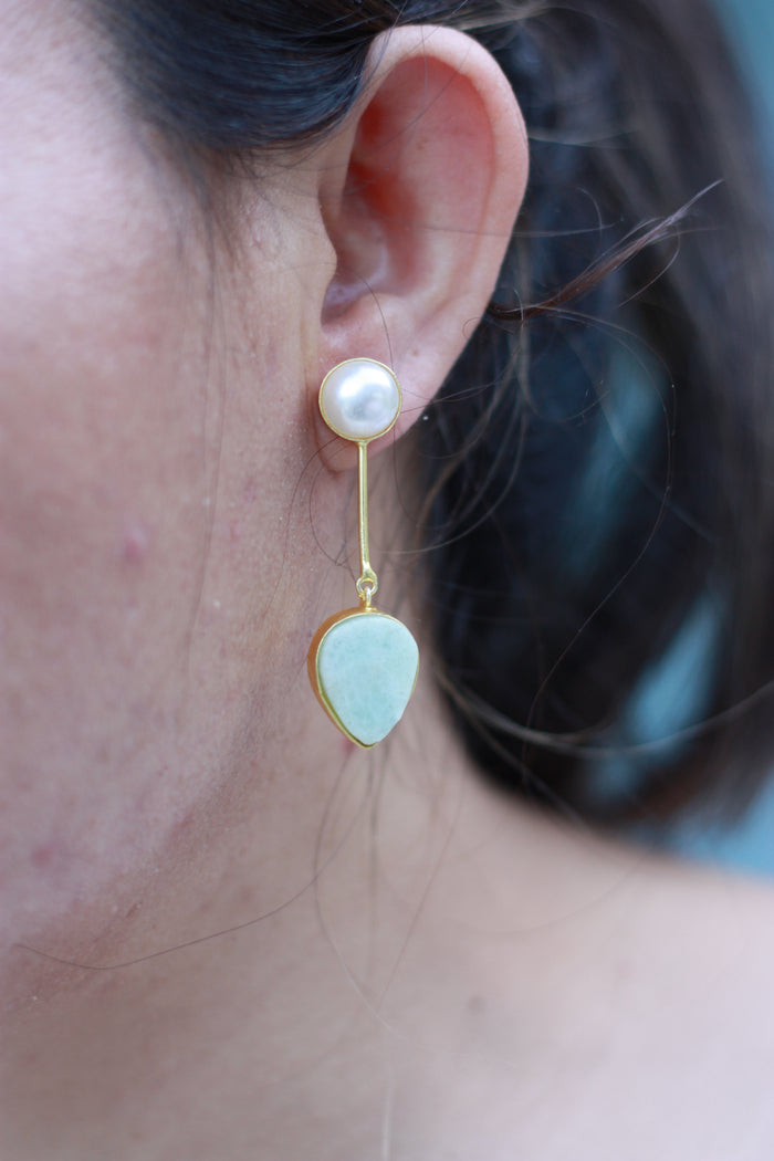 Amazonite pearl danglers