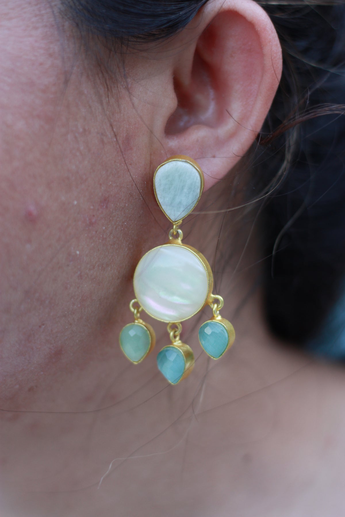 White Pearl Crescent Hoops