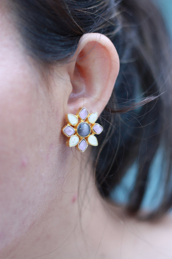 Multi Stone Sunburst Earrings
