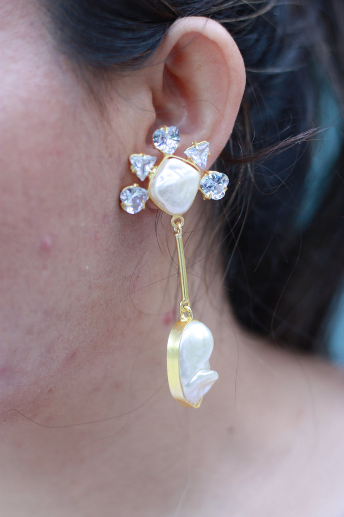 Gold Leaf Pearl Long Drop