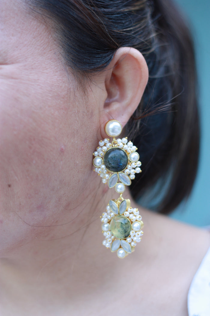 Labradorite Floral Double Cluster Earrings