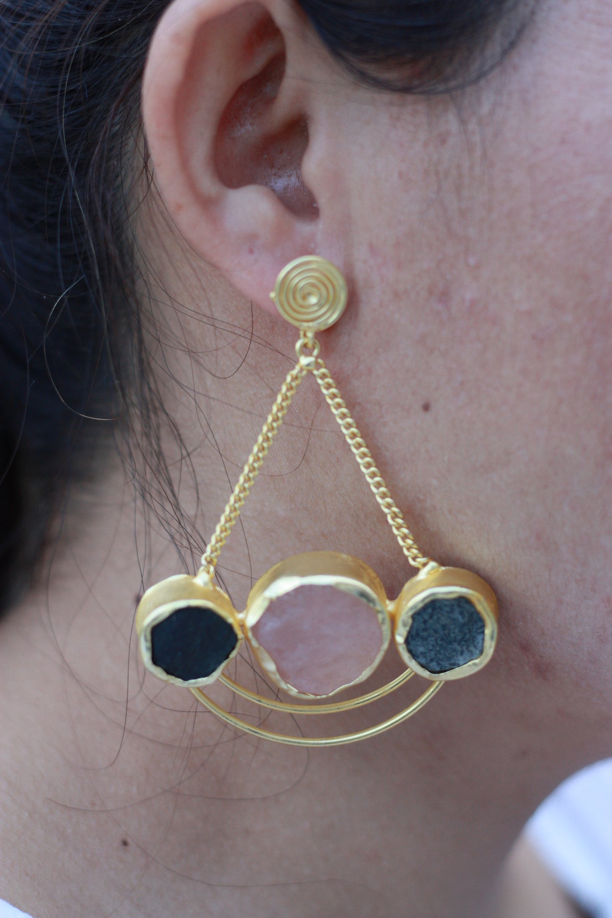 Balanced Trio Rose Quartz Statement Earrings