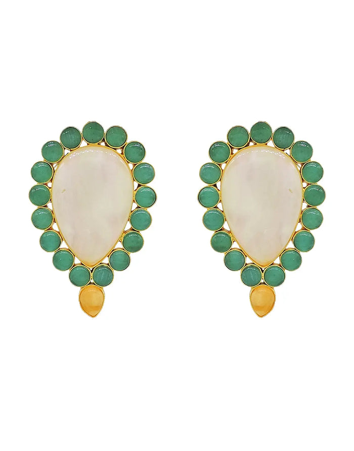 Inverted Drop Earrings | Jade, Blue, Orange & Sage - Statement Earrings - Gold-Plated & Hypoallergenic - Made in India - Dubai Jewellery - Dori