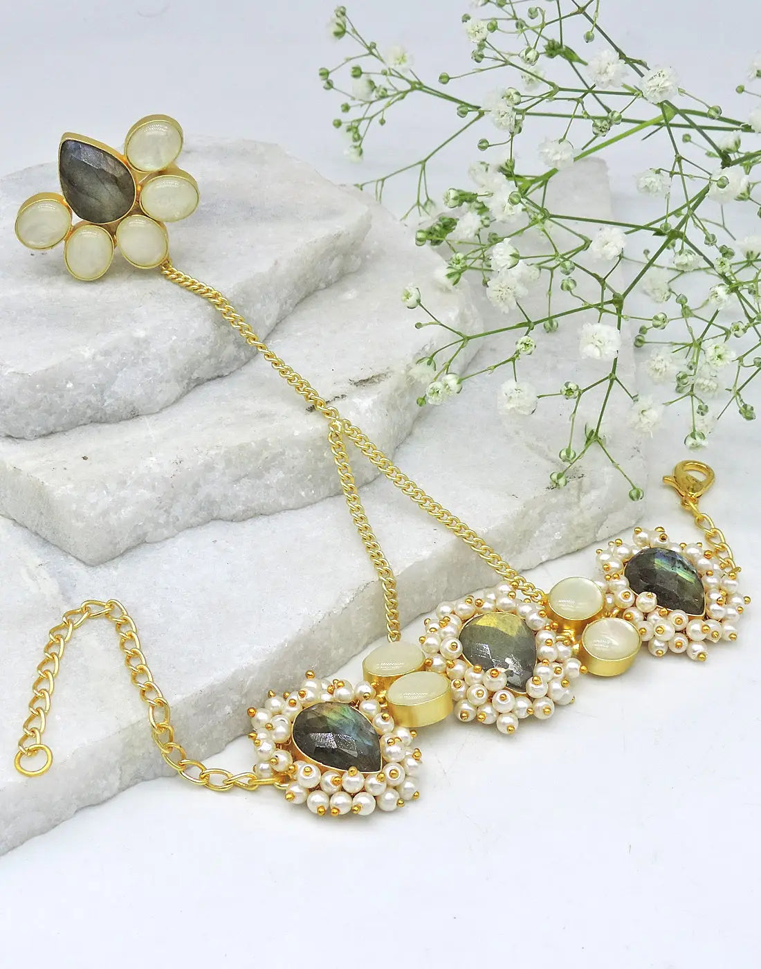 Kora Hand Harness - Statement Hand Harness - Gold-Plated & Hypoallergenic Jewellery - Made in India - Dubai Jewellery - Dori