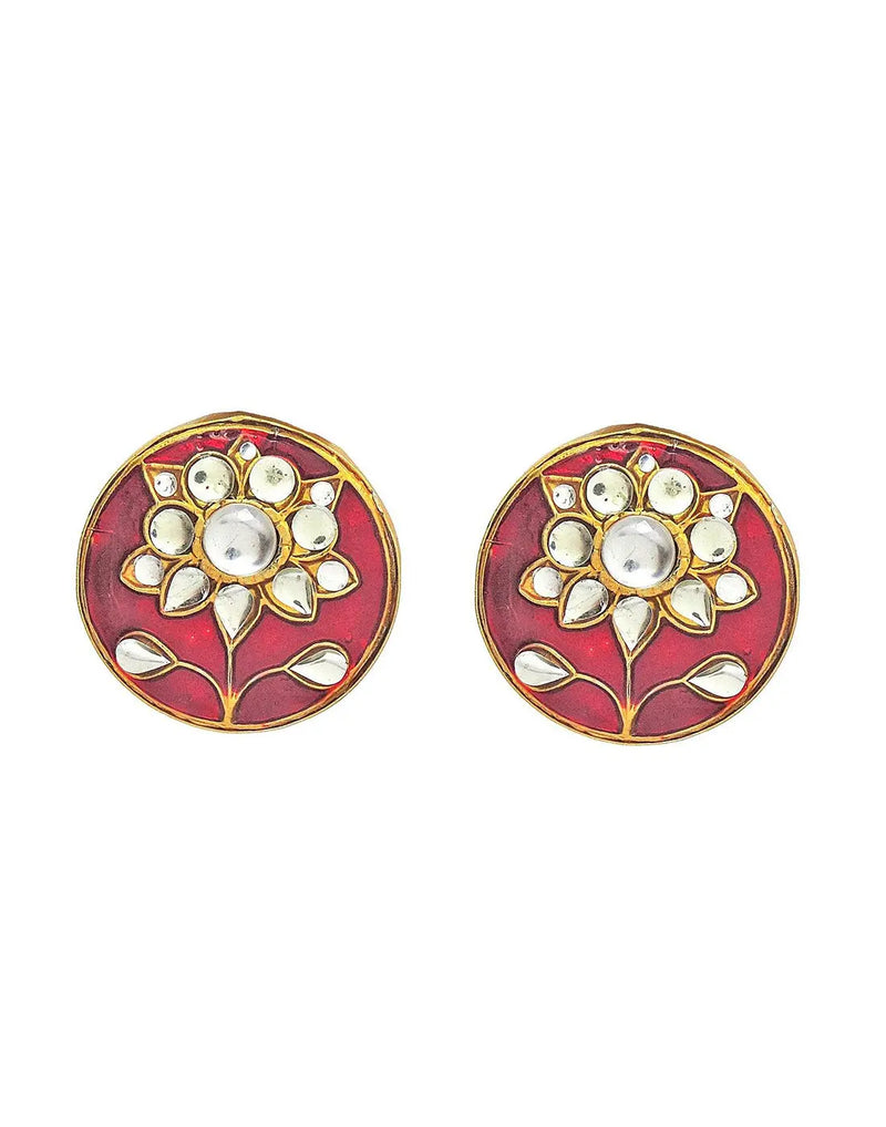 Kundan Circle Earrings (Crimson)- Handcrafted Jewellery from Dori