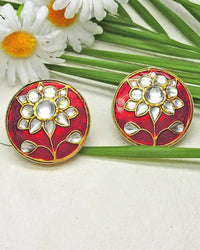 Kundan Circle Earrings (Crimson)- Handcrafted Jewellery from Dori