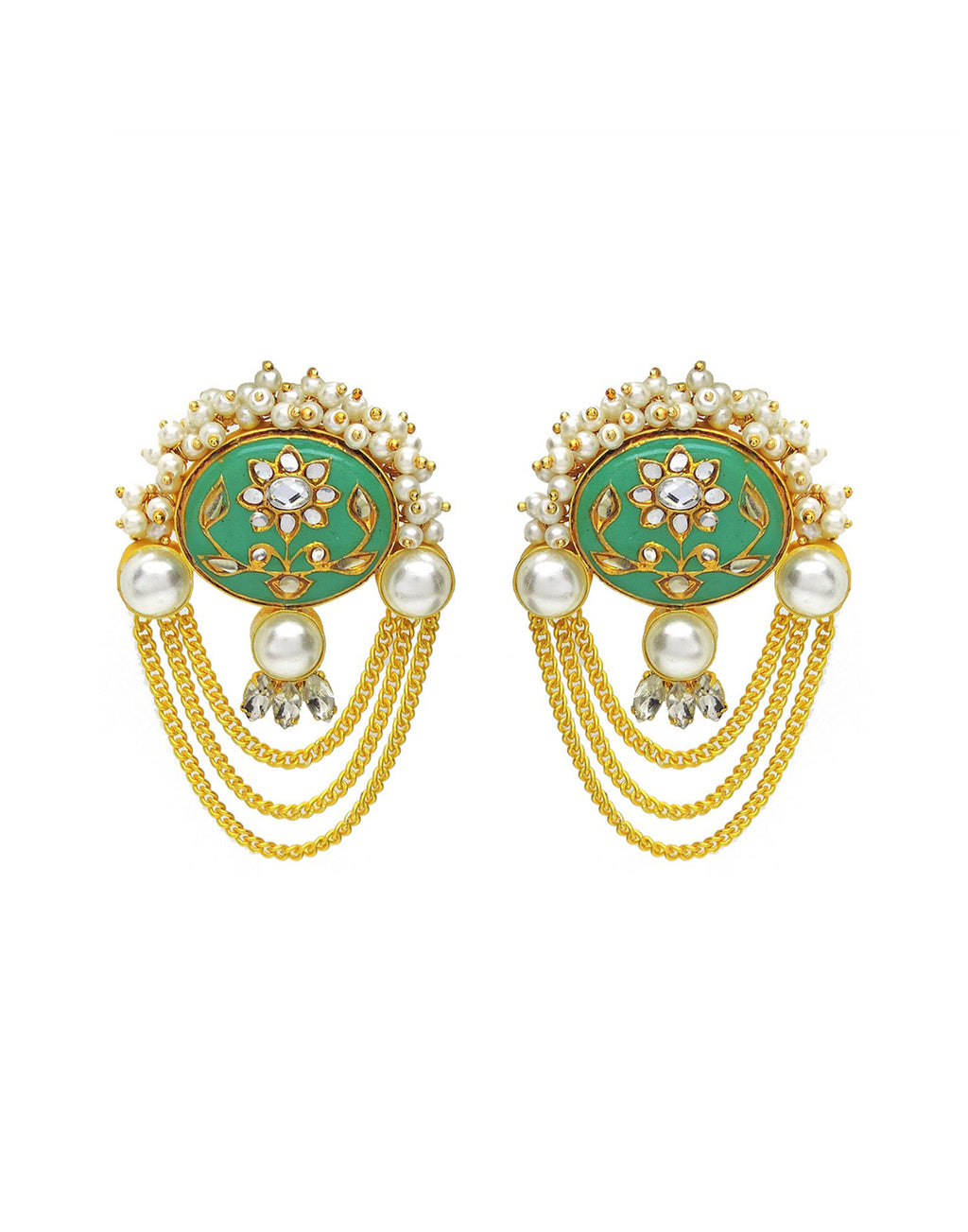 Kundan Chain Earrings - Statement Earrings - Gold-Plated & Hypoallergenic Jewellery - Made in India - Dubai Jewellery - Dori