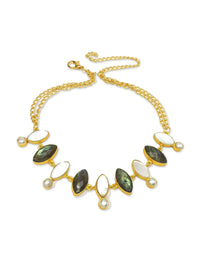 Labradorite & Pearl Necklace - Statement Necklaces - Gold-Plated & Hypoallergenic Jewellery - Made in India - Dubai Jewellery - Dori