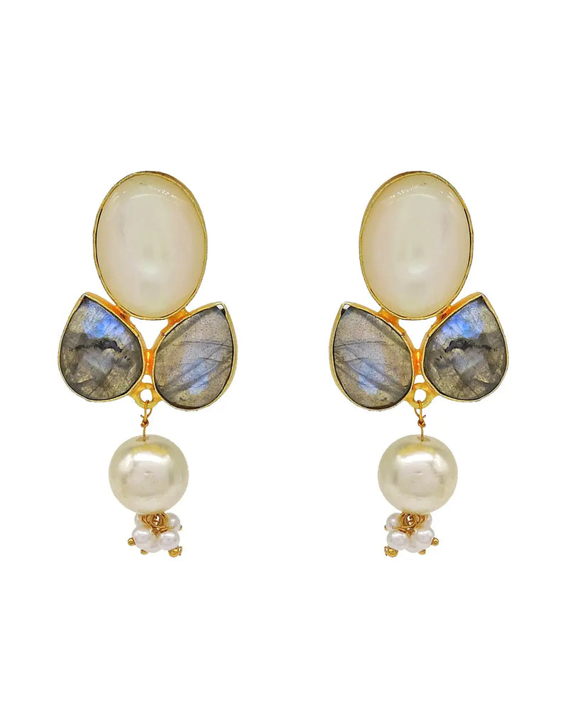 Labradorite & Shell Earrings - Statement Earrings - Gold-Plated & Hypoallergenic Jewellery - Made in India - Dubai Jewellery - Dori
