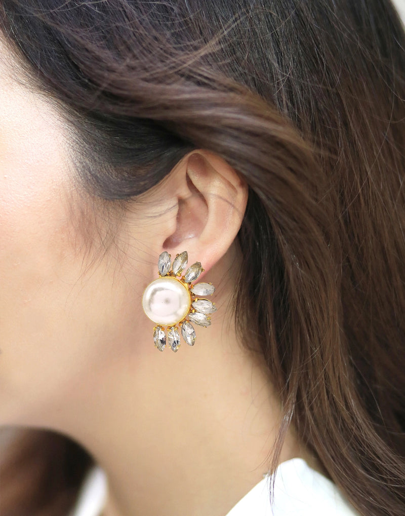 Pearl & Crystal Half Flora Earrings