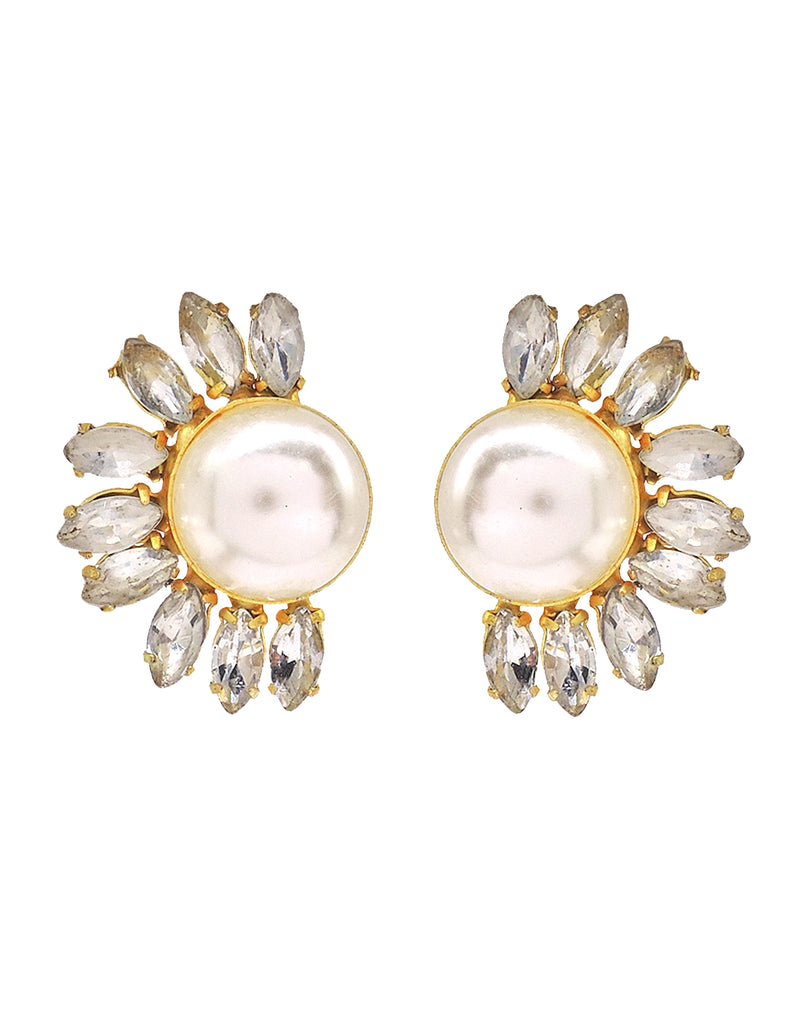 Pearl & Crystal Half Flora Earrings