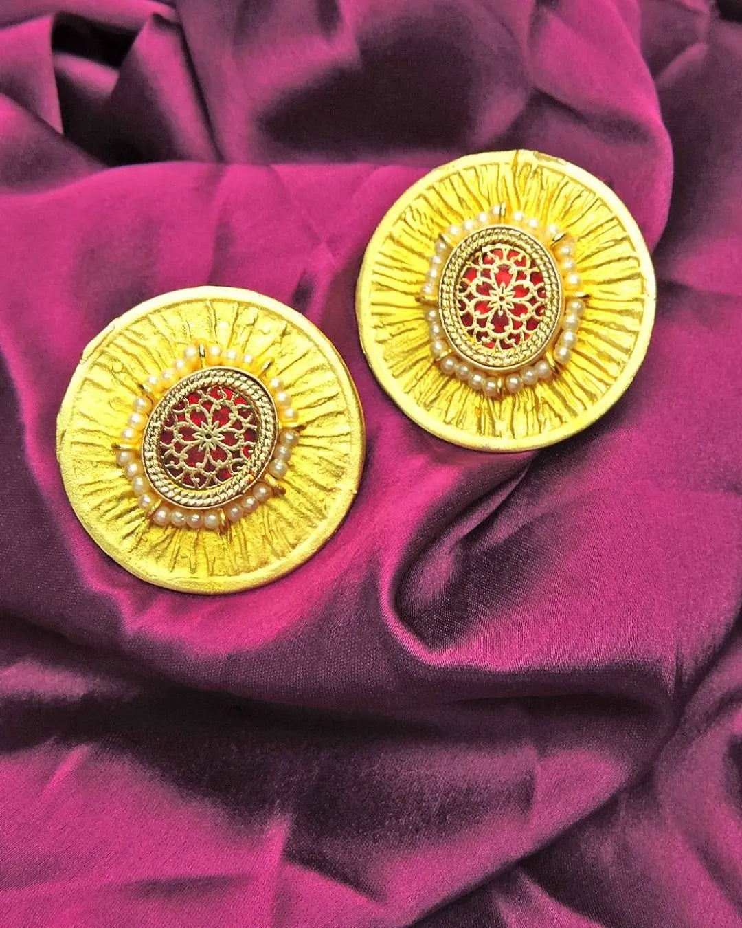 Megara Gold Earrings | Red & Black