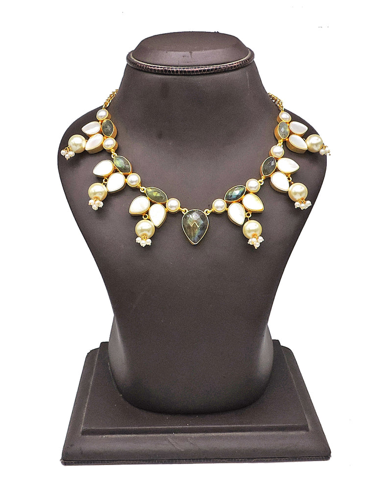 Labradorite & Pearl Necklace- Handcrafted Jewellery from Dori