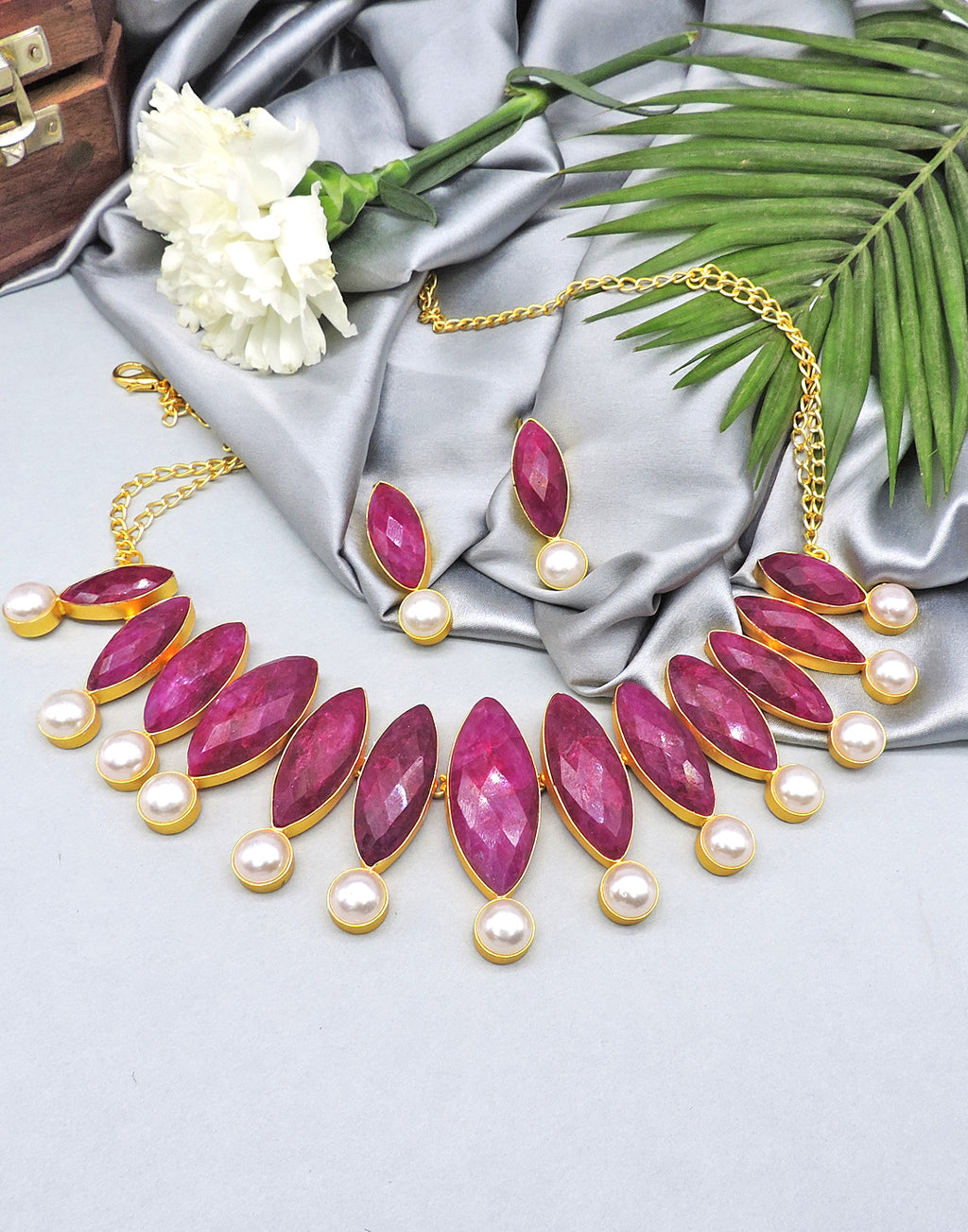 Red Haathi & Pearl Set- Handcrafted Jewellery from Dori