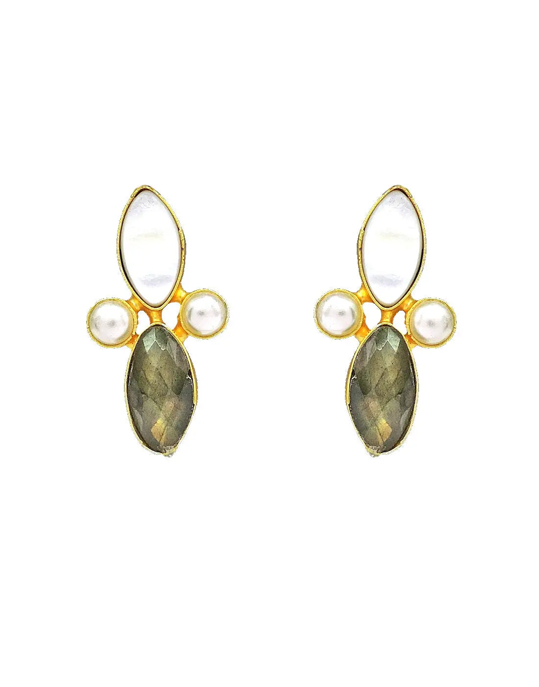 Pearl & Labradorite Earrings - Statement Earrings - Gold-Plated & Hypoallergenic Jewellery - Made in India - Dubai Jewellery - Dori