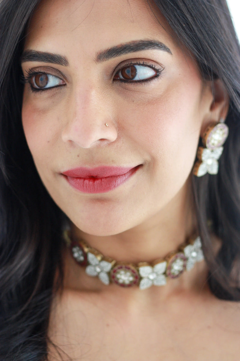 Ruby Floral Kundan Choker | Handcrafted Gold-Plated Heritage Necklacefrom Dori