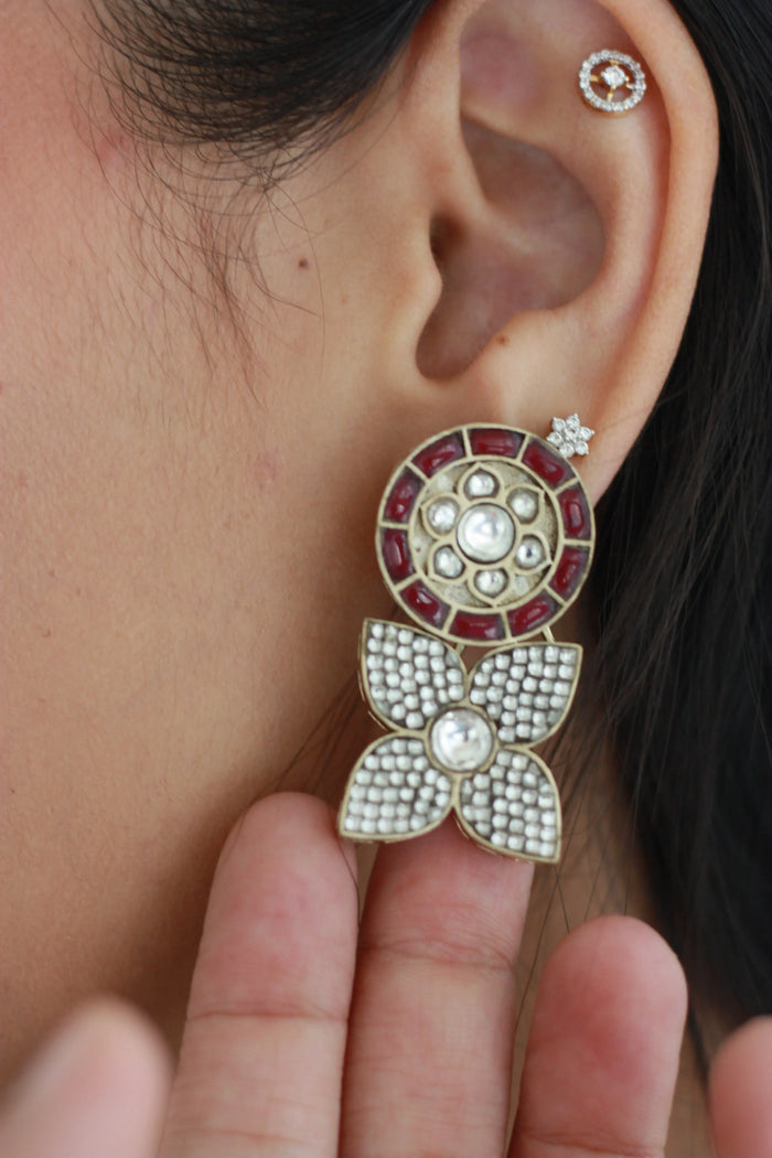 Ruby Floral Kundan Drop Earrings | Handcrafted Heritage Statement Earringsfrom Dori