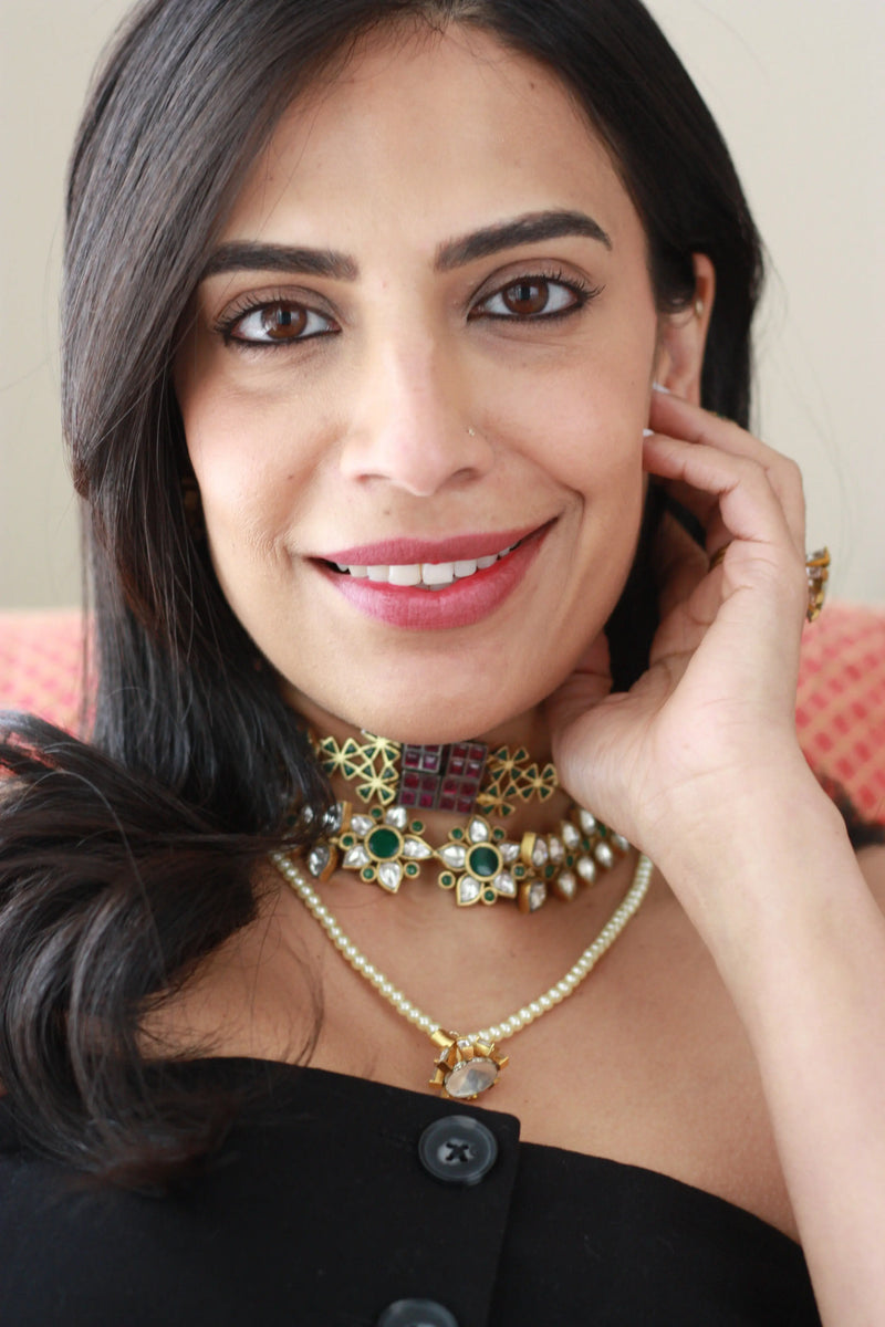 Single Pearl Strand Kundan Pendant Necklacefrom Dori