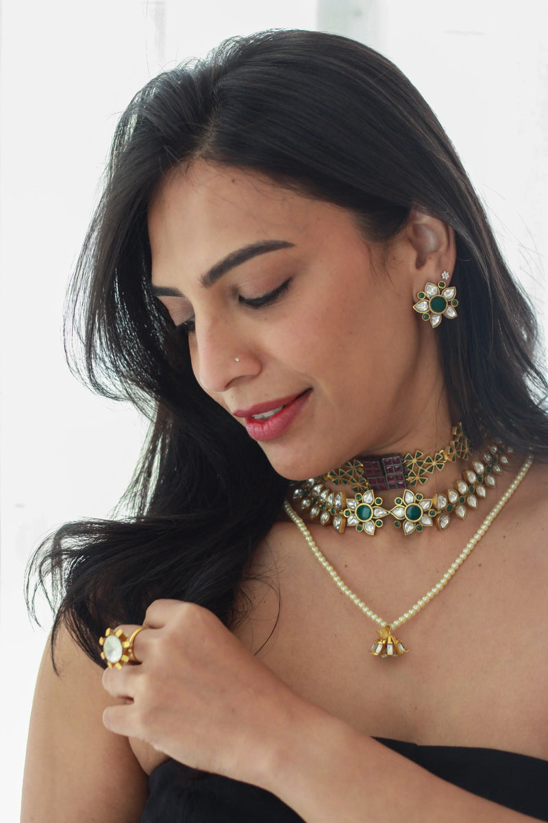 Single Pearl Strand Kundan Pendant Necklacefrom Dori