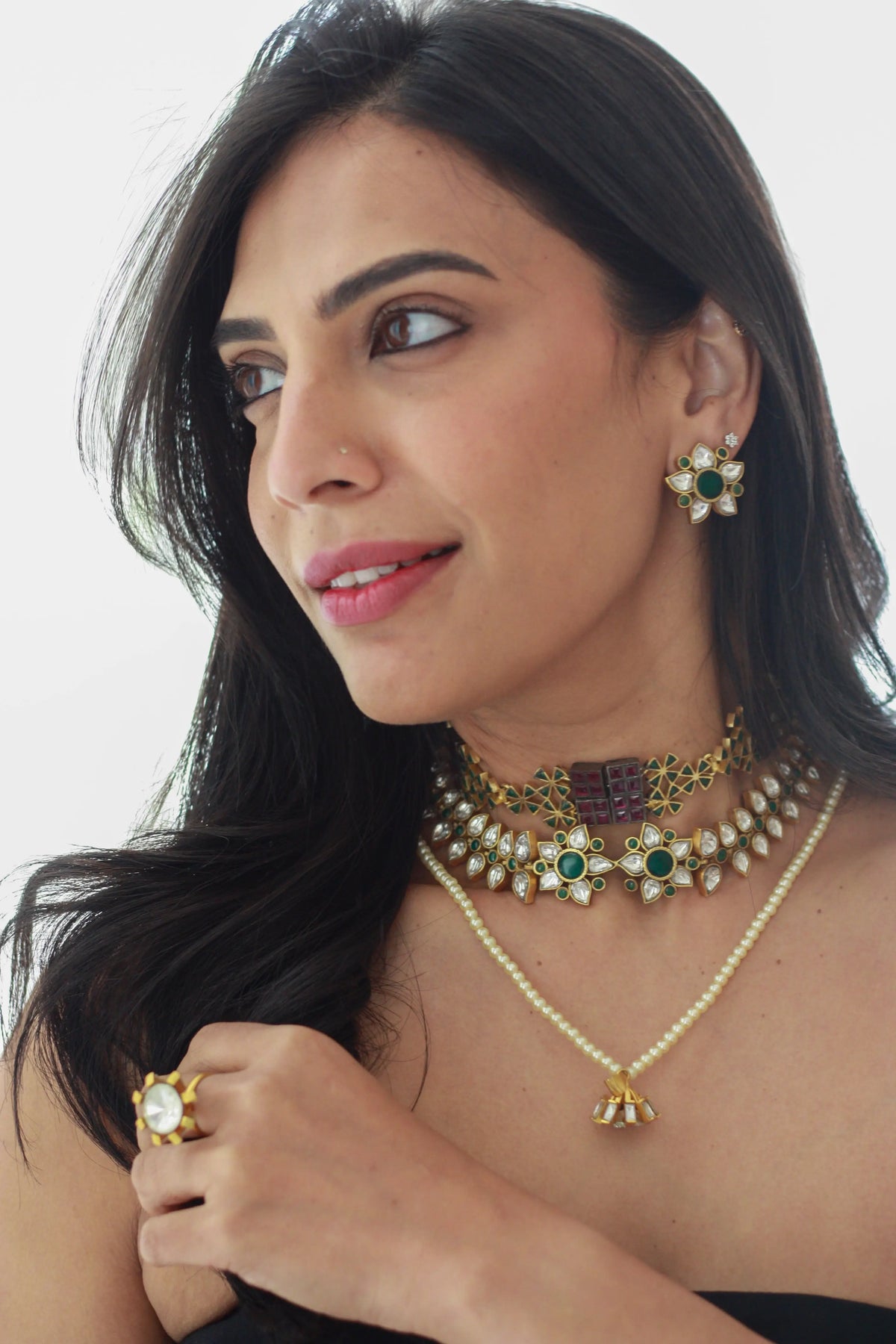 Single Pearl Strand Kundan Pendant Necklacefrom Dori