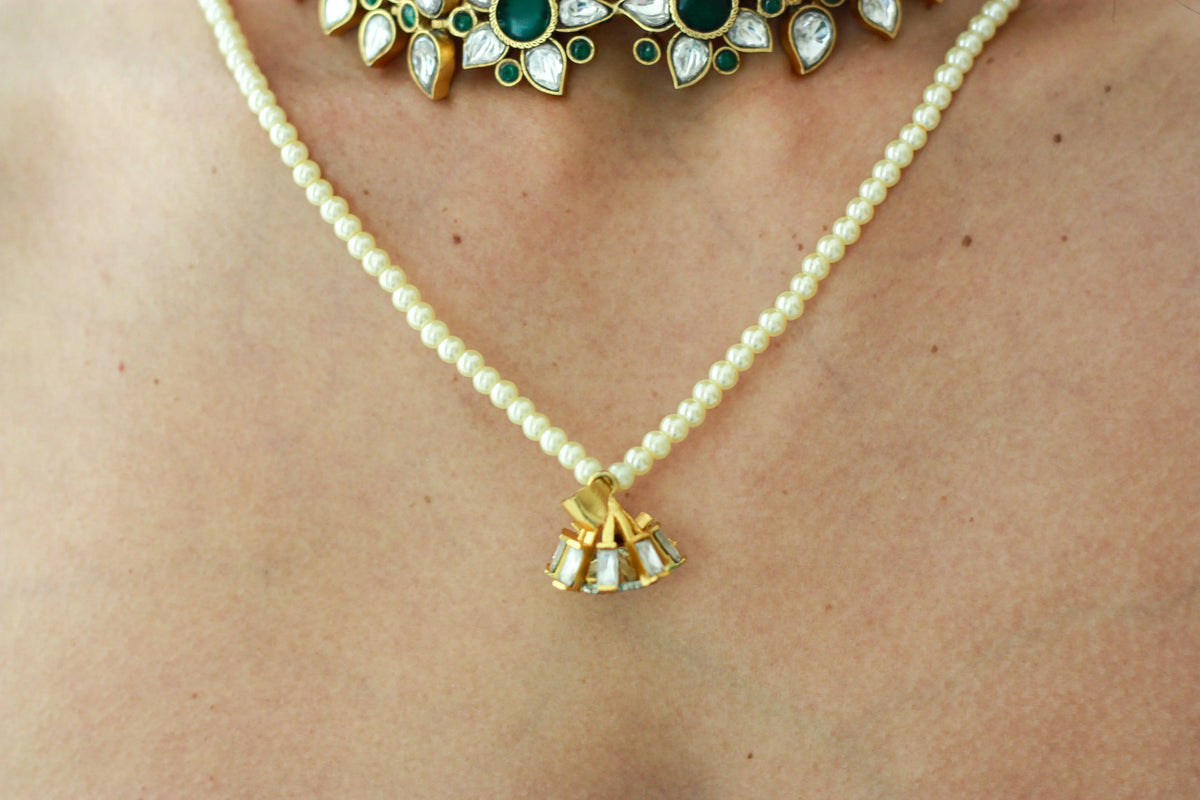 Single Pearl Strand Kundan Pendant Necklacefrom Dori