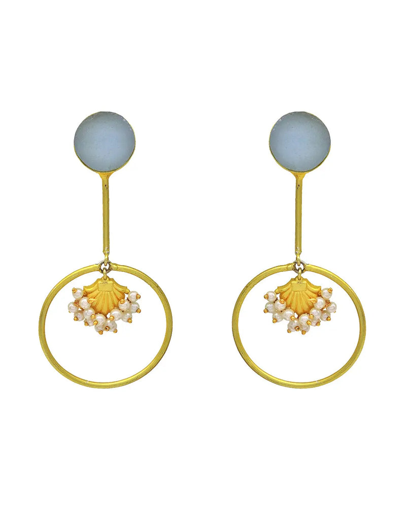 Stick Hoop Earrings (Blue Onyx) - Statement Earrings - Gold-Plated & Hypoallergenic - Made in India - Dubai Jewellery - Dori