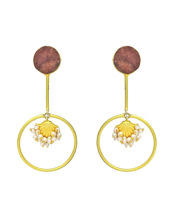 Stick Hoop Earrings (Quartz) - Statement Earrings - Gold-Plated & Hypoallergenic - Made in India - Dubai Jewellery - Dori