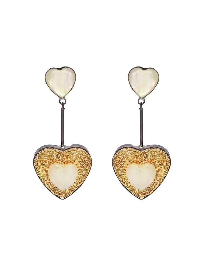 Twin Heart Danglers- Handcrafted Jewellery from Dori