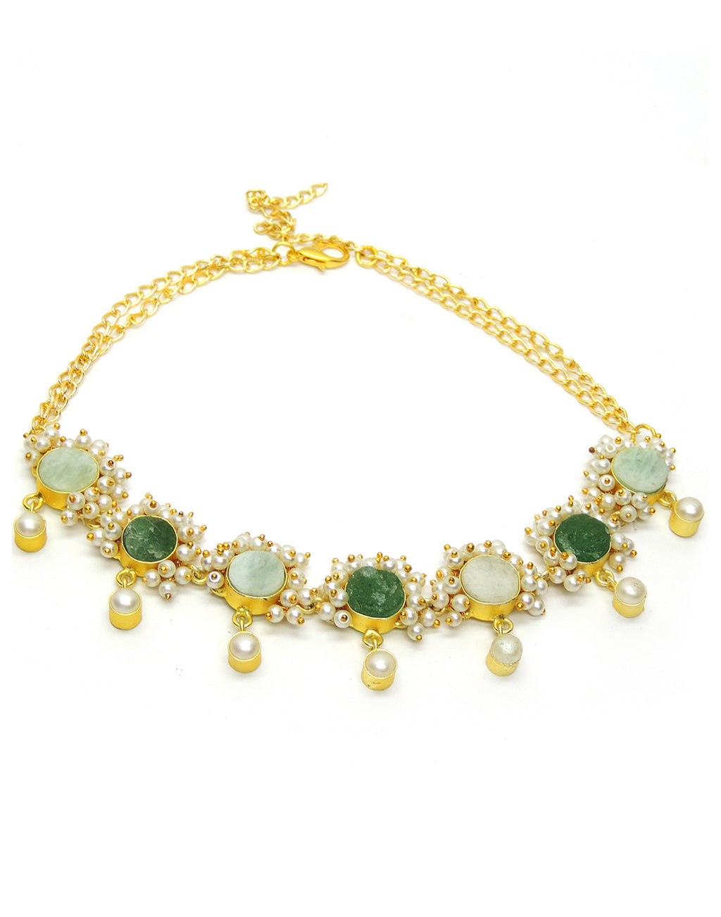 Amazonite & Fluorite Dangle Necklace - Statement Necklaces - Gold-Plated & Hypoallergenic Jewellery - Made in India - Dubai Jewellery - Dori