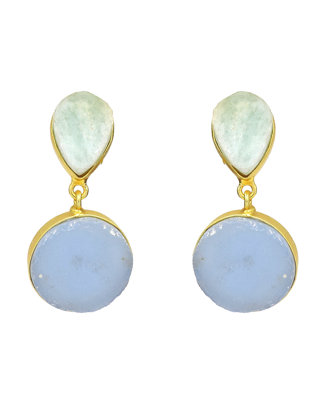 Blue Onyx & Amazonite Earrings - Statement Earrings - Gold-Plated & Hypoallergenic Jewellery - Made in India - Dubai Jewellery - Dori