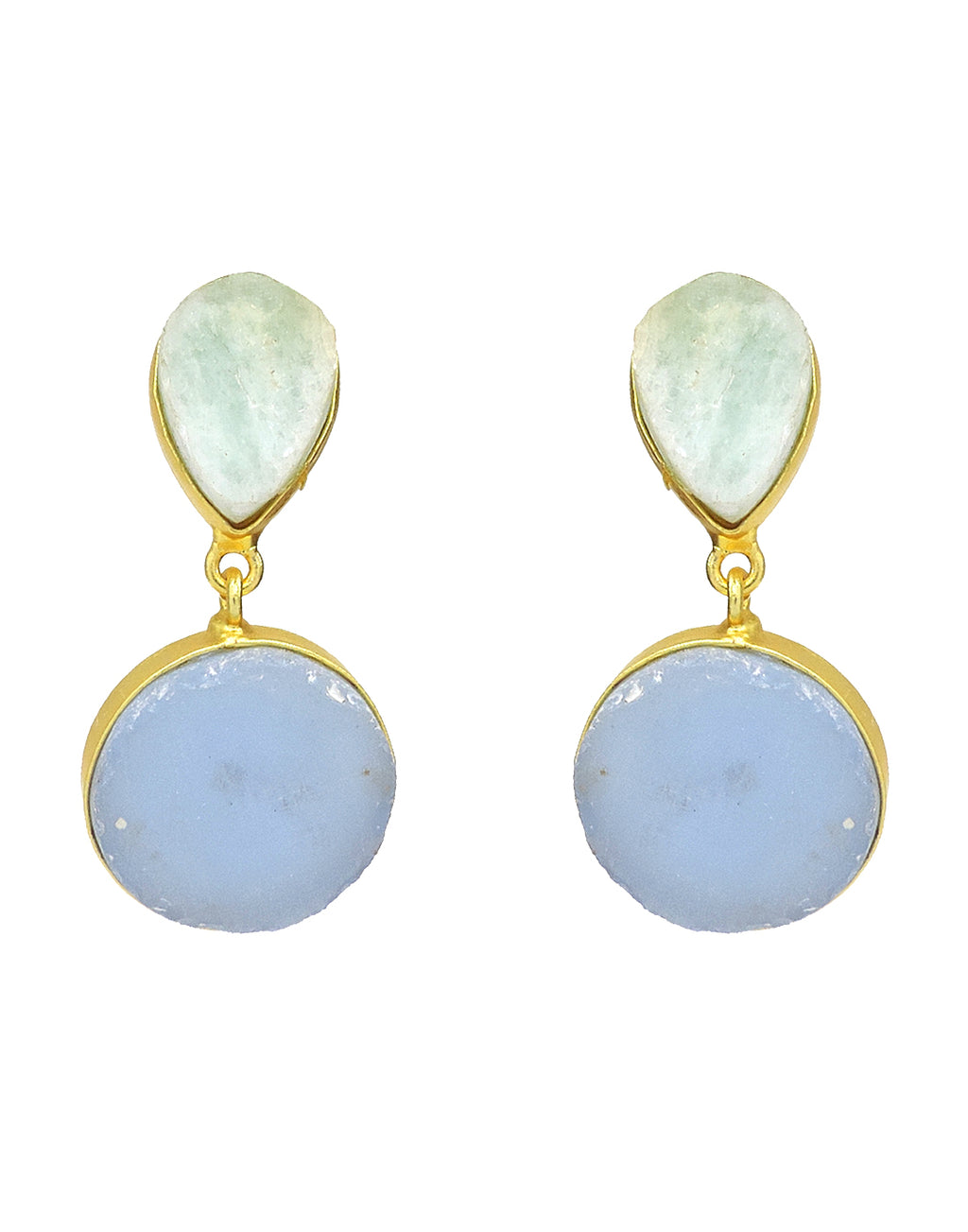 Blue Onyx & Amazonite Earrings - Statement Earrings - Gold-Plated & Hypoallergenic Jewellery - Made in India - Dubai Jewellery - Dori