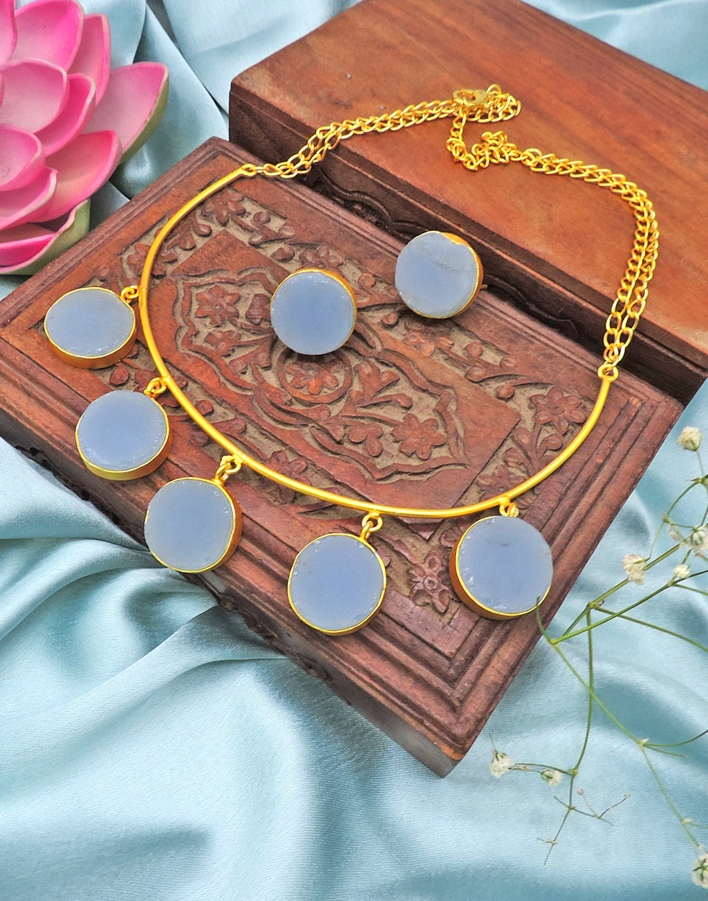 Stone Earrings (Blue Onyx) - Statement Earrings - Gold-Plated & Hypoallergenic Jewellery - Made in India - Dubai Jewellery - Dori