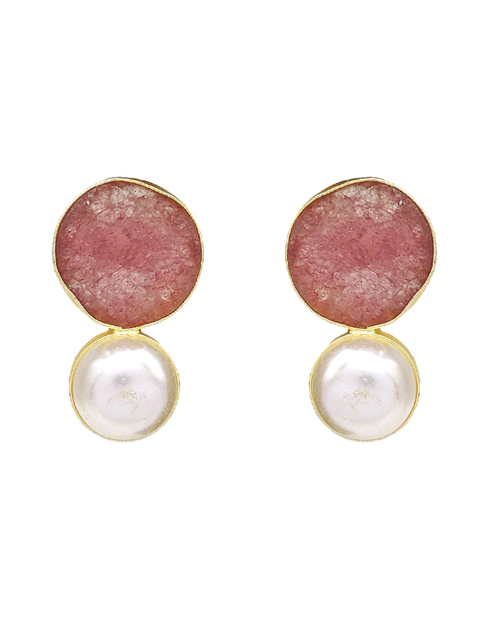 Pearl & Stone Earrings (Quartz) - Statement Earrings - Gold-Plated & Hypoallergenic Jewellery - Made in India - Dubai Jewellery - Dori