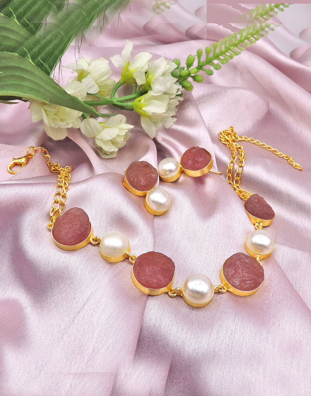 Pearl & Stone Earrings (Quartz) - Statement Earrings - Gold-Plated & Hypoallergenic Jewellery - Made in India - Dubai Jewellery - Dori