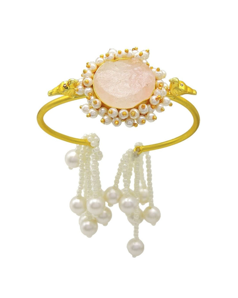 Bloom Tassel Cuff (Rose Quartz) - Bracelets & Cuffs - Handcrafted Jewellery - Made in India - Dubai Jewellery, Fashion & Lifestyle - Dori