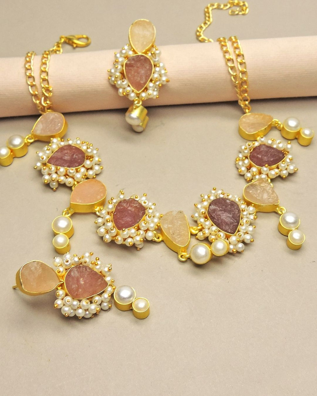 Citrine & Jasper Bloom Necklace / Set - Necklaces - Handcrafted Jewellery - Made in India - Dubai Jewellery, Fashion & Lifestyle - Dori