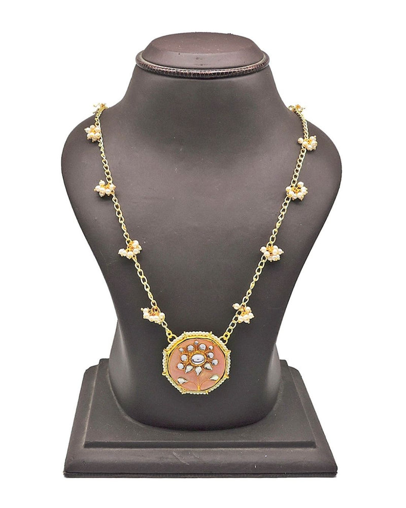 Kundan Crown Necklace in Peach - Necklaces - Handcrafted Jewellery - Made in India - Dubai Jewellery, Fashion & Lifestyle - Dori