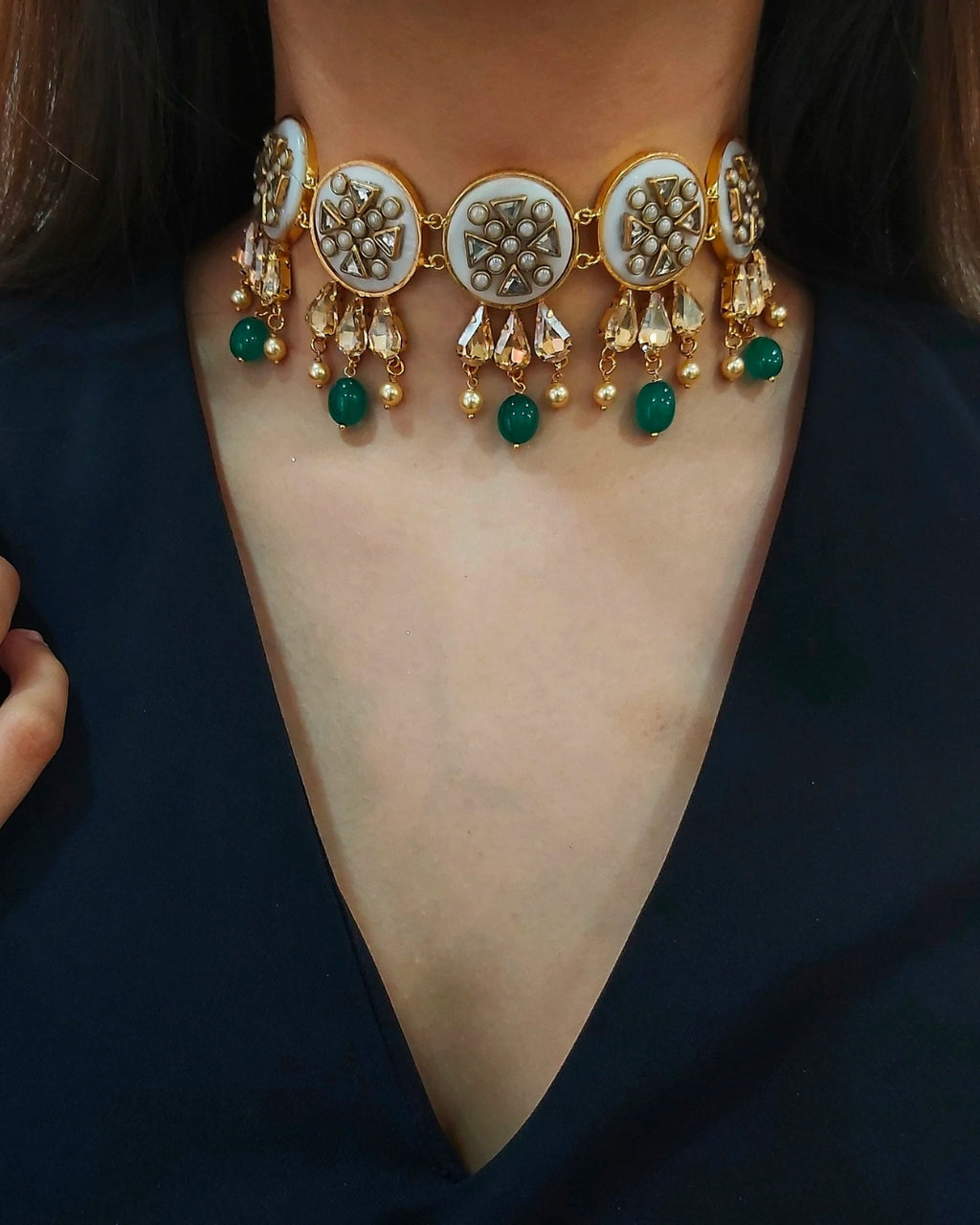 Ruheen Choker in Emerald - Necklaces - Handcrafted Jewellery - Made in India - Dubai Jewellery, Fashion & Lifestyle - Dori