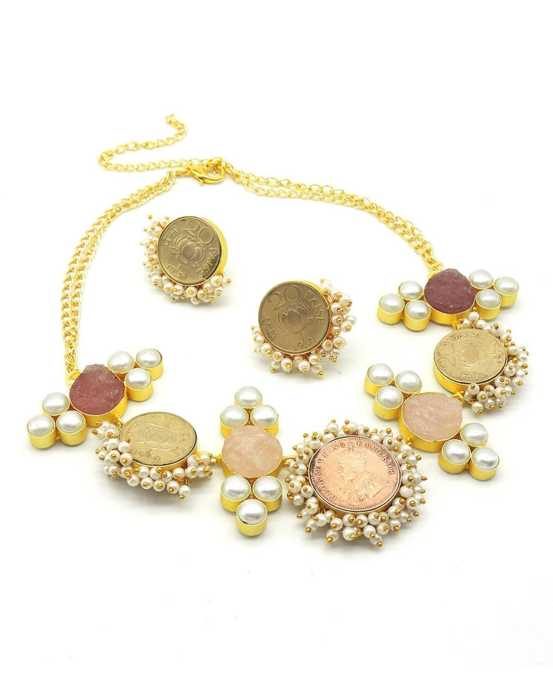 Padra Necklace in Strawberry Quartz - Necklaces - Handcrafted Jewellery - Made in India - Dubai Jewellery, Fashion & Lifestyle - Dori