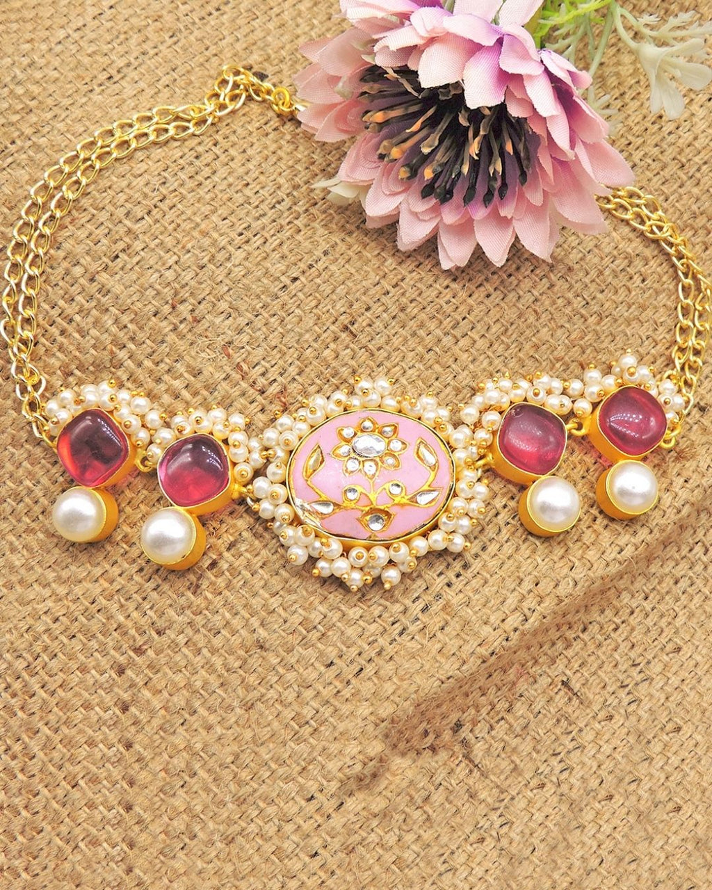 Kundan Rose Choker - Necklaces - Handcrafted Jewellery - Made in India - Dubai Jewellery, Fashion & Lifestyle - Dori
