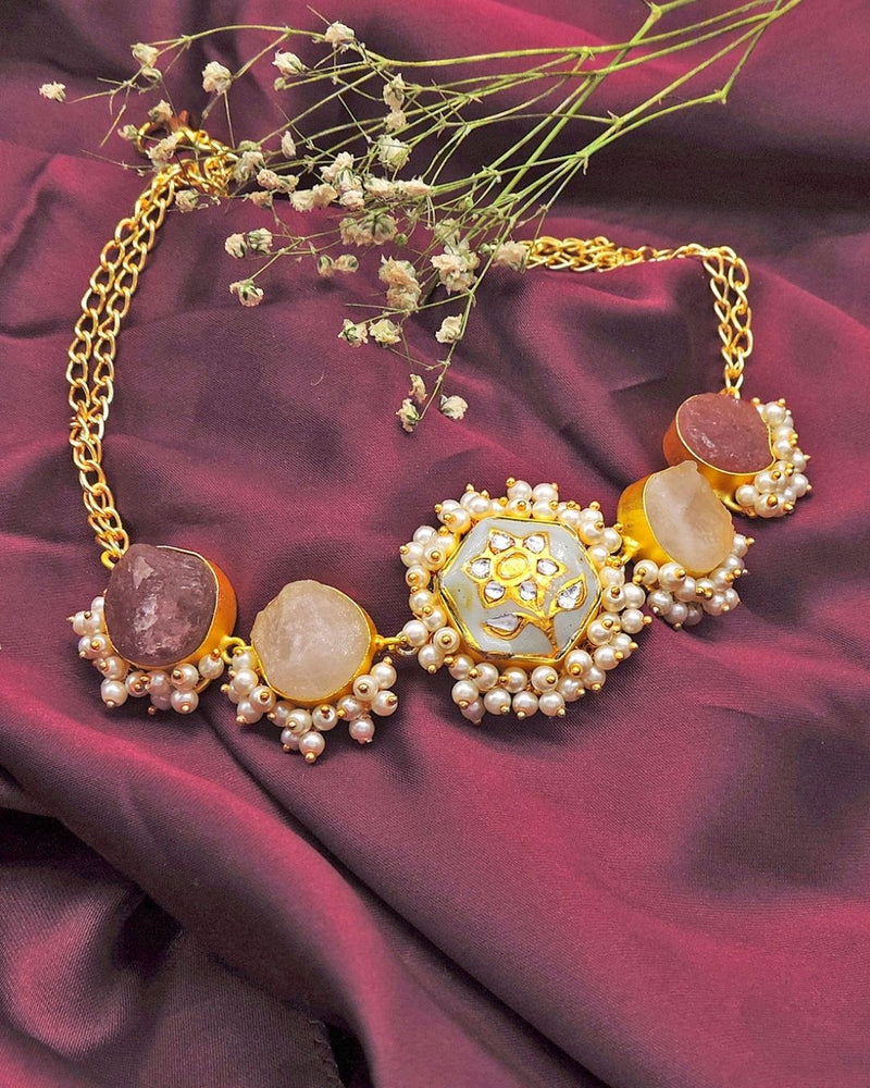 Medala Choker (Rose & Strawberry Quartz) - Necklaces - Handcrafted Jewellery - Made in India - Dubai Jewellery, Fashion & Lifestyle - Dori