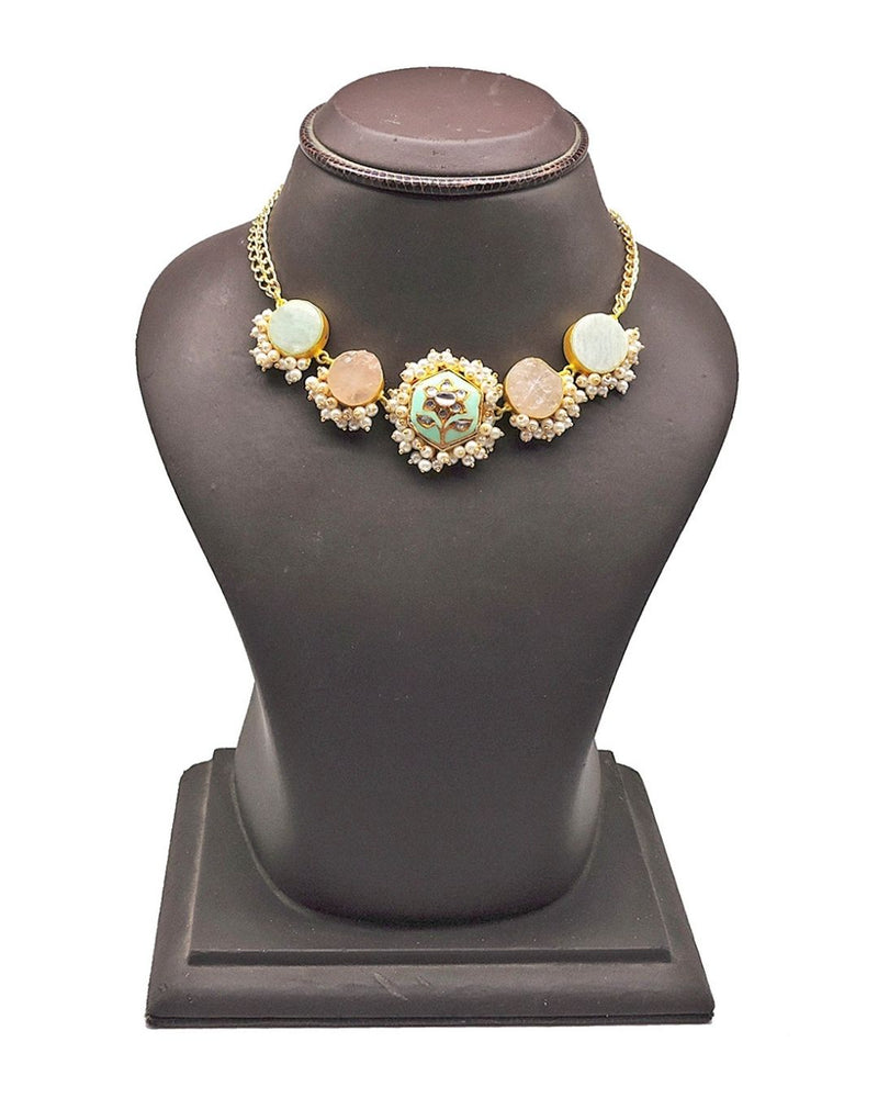 Medala Choker (Amazonite & Rose Quartz) - Necklaces - Handcrafted Jewellery - Made in India - Dubai Jewellery, Fashion & Lifestyle - Dori
