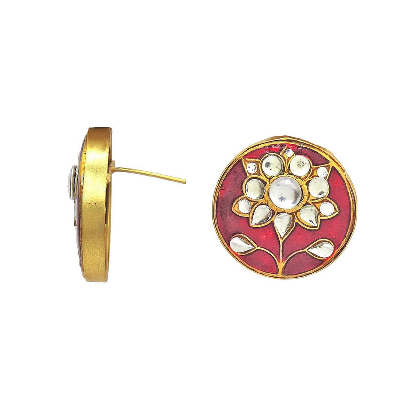 Kundan Circle Earrings in Crimson - Earrings - Handcrafted Jewellery - Dori