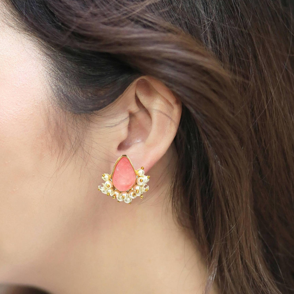 Teardrop Crown Earrings in Rose - Earrings - Handcrafted Jewellery - Dori