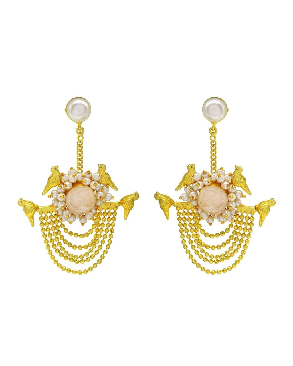 Sora Pearl Earrings (Rose Quartz) - Earrings - Handcrafted Jewellery - Made in India - Dubai Jewellery, Fashion & Lifestyle - Dori