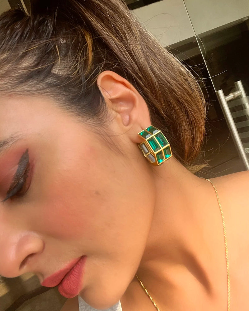 Chandelier Baguette Hoops in Emerald - Earrings - Handcrafted Jewellery - Made in India - Dubai Jewellery, Fashion & Lifestyle - Dori